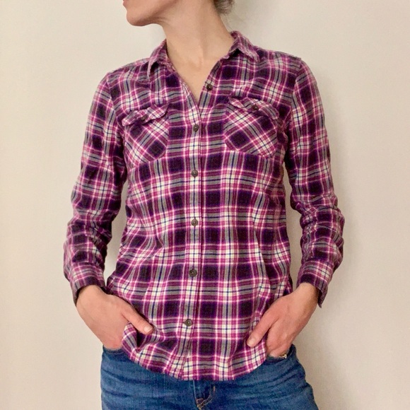 Eddie Bauer Tops - Eddie Bauer Long Sleeve Shirt Purple, Roll Tab Sleeves, Size M Plaid Button Up
